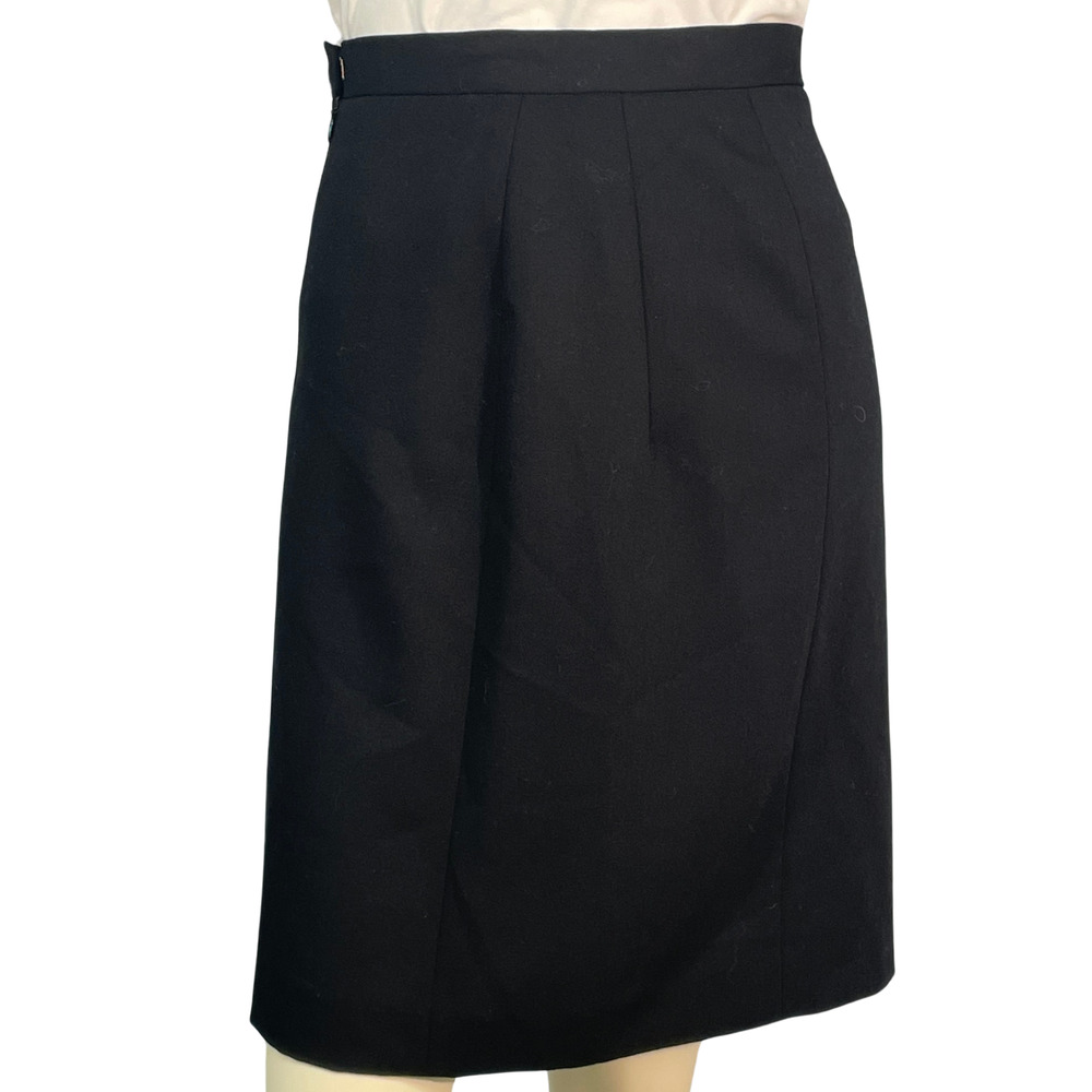 Isaac Mizrahi Sz 4 Pencil Skirt Black Wool Off-Center Back Slit 22"L Career Wear